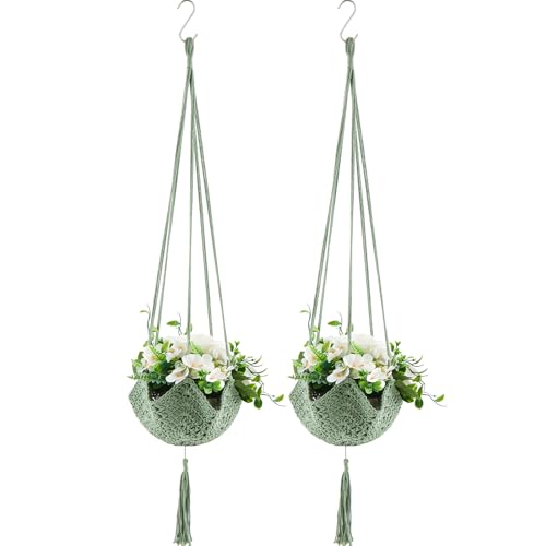 Shappy 2 Pack Boho Macrame Plant Hanger for Indoor - color: Sage Green, size: Style A