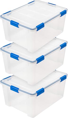 IRIS USA 3-Pack 60 Qt Storage Bins with Gasket Lids, Clear/Blue - size: 60 Qt. - 3 Pack