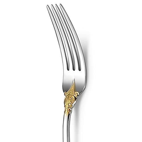 KEAWELL Luxury 4-Piece 18/10 Stainless Steel Dinner Fork Set (Gold Accent) - color: Gold Accent
