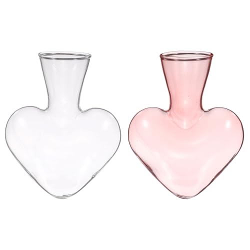 M METERXITY 2-Pack Propagation Vases, Heart-Shaped Glass Propagation Stations for Indoor Plants/Desktop Decor/Home Garden, Plants Terrariums Hydroponic Vases [Clear/Pink] - color: Clear/Pink