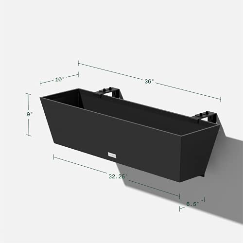 Veradek Pure Series Railing Planter - Tapered Window Box with Bracket - color: Black, size: 36 inch - 2 Pack