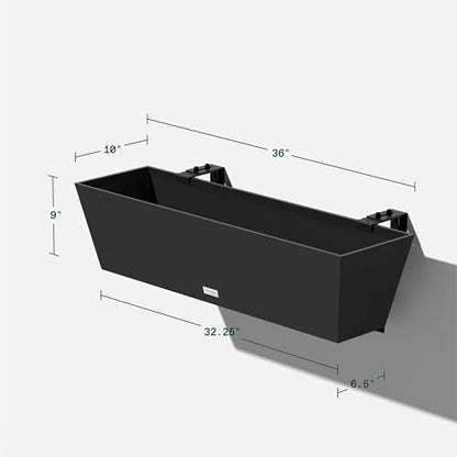 Veradek Pure Series Railing Planter - Tapered Window Box with Bracket - color: Black, size: 36 inch - 2 Pack