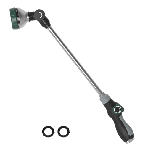 Watering Wand for Garden Hose, 24 Inch, 8 Spray Patterns, Garden Hose Nozzle with Thumb Flow Control, Adjustable Water Sprayer with Pivoting Head, Ideal for Hanging Baskets and Shrubs