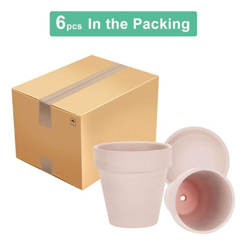 vensovo 5 Inch Pink Terracotta & Clay Pots with Saucer, 6 Pack - color: Pink