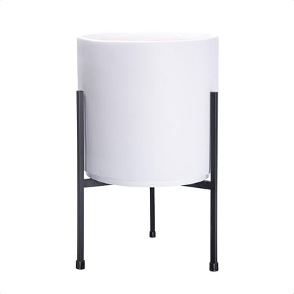 D'vine Dev Cylinder Planter Pot with Metal Stand, White, 8 in, 96-T-A-1 - color: White, size: Small 8 Inch