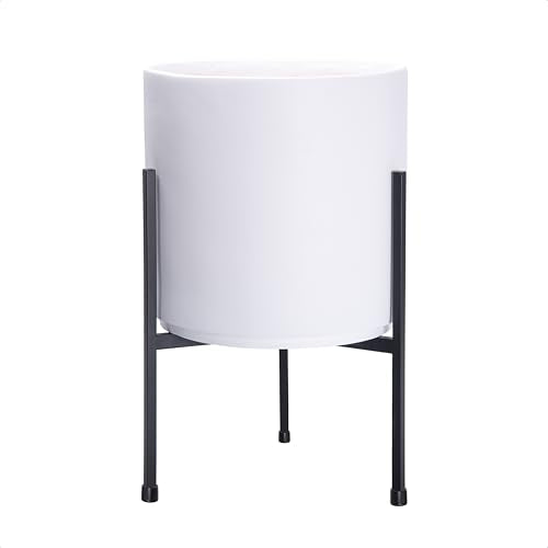 D'vine Dev Cylinder Planter Pot with Metal Stand, White, 10 in, 96-T-A-2 - color: White, size: Medium 10 Inch