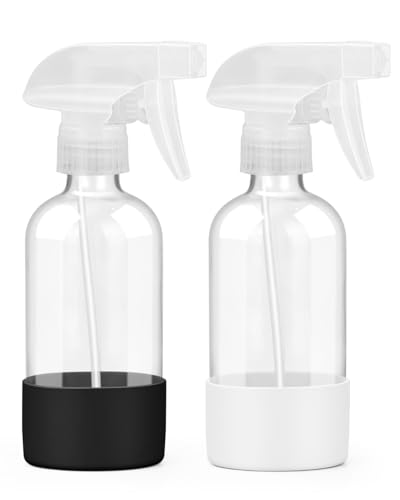 Glass Spray Bottles 8 oz, 2 Pack Spray Bottle for Hair with Silicone Sleeve - color: Black&White, size: 2 Pack