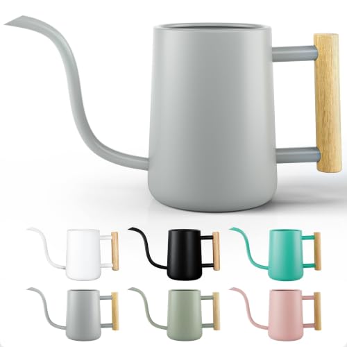 Metal Small Indoor Watering Can with Long Spout & Real Wood Handle, 35oz - color: Gray