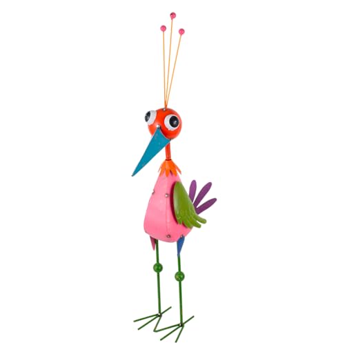 DREAMSOUL Metal Bird Garden Statues 35" Whimsical Patio Yard Lawn Decor - color: Vivid