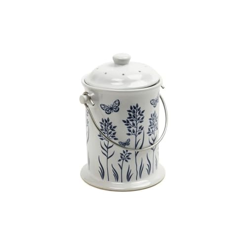Frontier Natural Products Co-op 223693 Culinary Accessories Cleaning Solutions Ceramic Floral Blue Compost Keeper 8 x 10