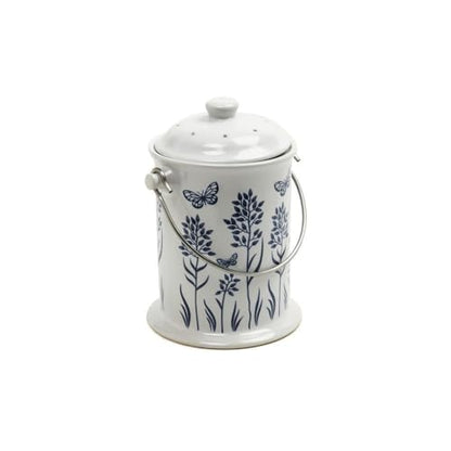 Frontier Natural Products Co-op 223693 Culinary Accessories Cleaning Solutions Ceramic Floral Blue Compost Keeper 8 x 10