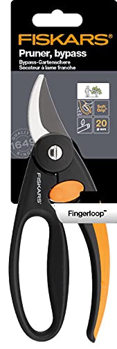 Fiskars Fingerloop Pruner Bypass P44, Cutting Diameter: 2 cm, Steel Blades with Non-Stick Coating, Length: 20 cm, Black/Orange, 1001534 - style: Bypass