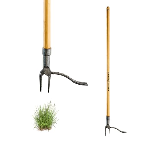 Stand Up Weed Puller Tool with Long Handle - 45.6” Ergonomic Weeder Puller - Cast Steel and Bamboo Weed Remover for Weeding Without Bending or Kneeling - Garden Tools for Gardening by Garret Wade