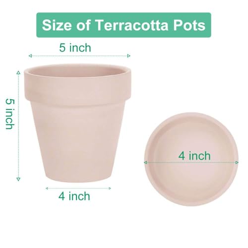 vensovo 5 Inch Pink Terracotta & Clay Pots with Saucer, 6 Pack - color: Pink