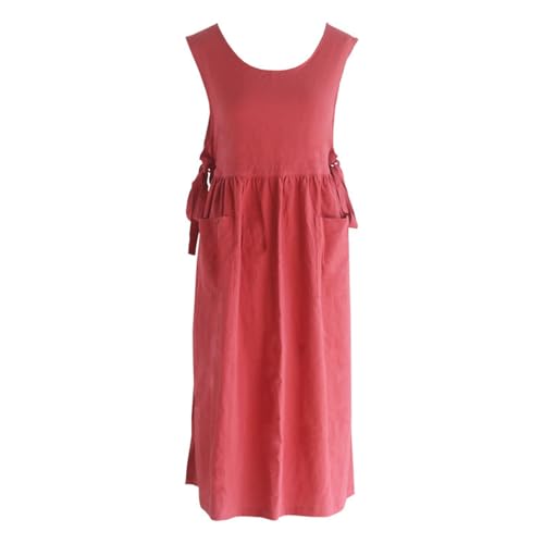 Nanxson Cotton Apron Women Split Plus Size Bib with Pockets - color: Red