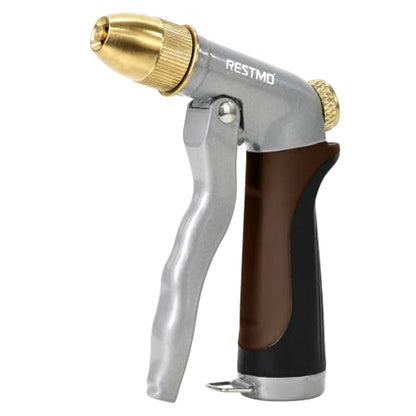 RESTMO Metal Water Hose Nozzle, High Pressure Garden Sprayer, Brown - color: Brown