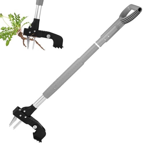 39 Inch Weed Puller Tool,Stand Up Weed Puller Tool with Long Handle,4-Claw Steel Head Design, Roots Remover for Garden & Lawn Care,Weeder Root Without Bending for Dandelion Gardening Yard Patio（Grey）