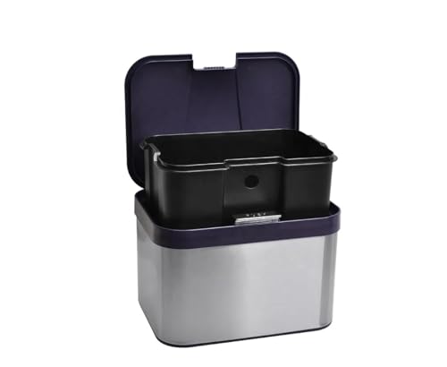 Compost Bin for Kitchen, Countertop Compost Bin, Body Stainless Steel with Lid, 1.13 Gallon with Inner Bucket Compact and Easy Clean (Black Silver)