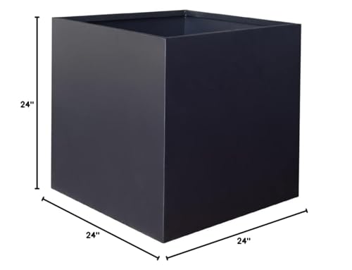 Galvanized Steel Planter Box 24” H, Black, Square, Metal, Powder Coating - color: Black, size: 24" L x 24" W x 24" H