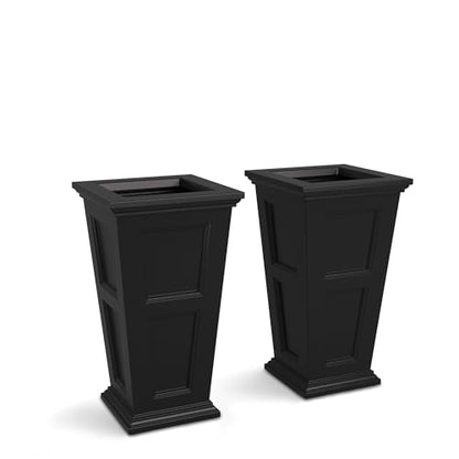 Mayne Fairfield 28in Self-Watering Tall Square Planter, Black, 2-Pack