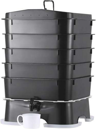 The Original VermiHut® Plus 5-Tray Worm Composter – Indoor & Outdoor Vermicomposting Bin | Sustainable Design for Food Waste Recycling- Black - color: Black