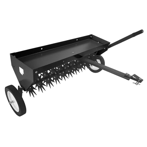 Garvee 40" Tow-Behind Lawn Aerator – Heavy-Duty Core Aeration Tool with Universal Hitch, Adjustable Handle, Transport Wheels, Compatible with Tractors for Garden, Farm & Lawn Care