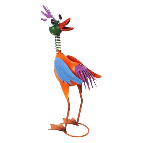 Metal Wacky Rooster Garden Statue for Patio, Backyard, Lawn - color: Yellow & Blue