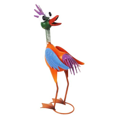 Metal Wacky Rooster Garden Statue for Patio, Backyard, Lawn - color: Yellow & Blue