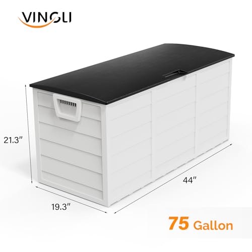 VINGLI 75 Gallon Weatherproof Outdoor Storage Box, White Body, Black Lib - color: White Body, Black Lib