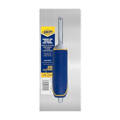 QEP Comfort Grip Stainless Steel Trowel V-Notch 3/16" x 5/32"