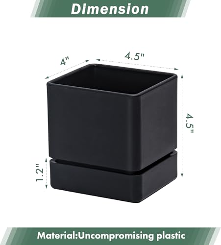 D'vine Dev 4-Pack Plastic Herb Planter Pots, 4 in, Black, 76-Y-B4-1 - color: Black, size: 16 Inch x 4.5 Inch