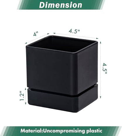 D'vine Dev 4-Pack Plastic Herb Planter Pots, 4 in, Black, 76-Y-B4-1 - color: Black, size: 16 Inch x 4.5 Inch