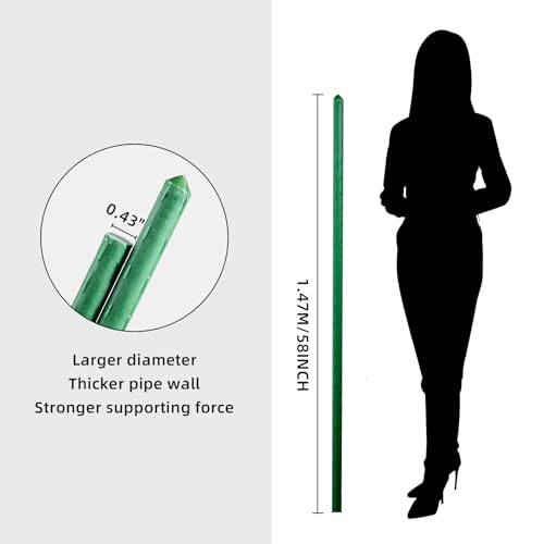 Garden Stakes 58inch (Approx 5FT) 100 Pack Tomato Stakes, Sturdy Tomato Stakes Plastic Coated Metal Plant Supports Plant Support Sticks for Gardening (5FT-100 Pack)