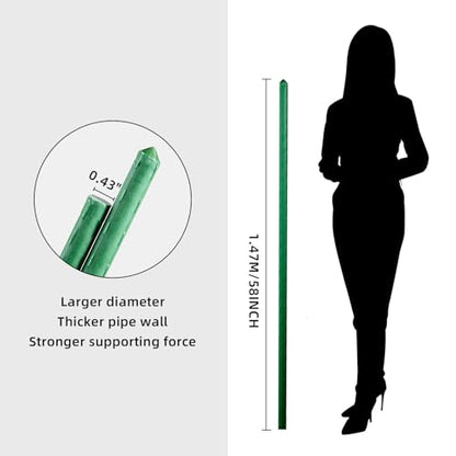 Garden Stakes 58inch (Approx 5FT) 100 Pack Tomato Stakes, Sturdy Tomato Stakes Plastic Coated Metal Plant Supports Plant Support Sticks for Gardening (5FT-100 Pack)