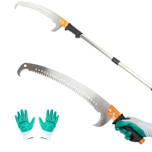 10 Ft Manual stainless steel Lightweight pole trimmer saw, Long Extension trimmer saw With blade-shaped tree pruning for Yard Garden and Patios Trees Branches Cutting - size: 10 FT