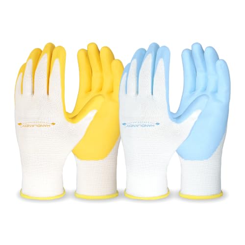 HANDLANDY 2/3/6 Pairs Womens Gardening Gloves, Garden Gloves for Women - color: Blue & Yellow (2 Pairs), size: Small