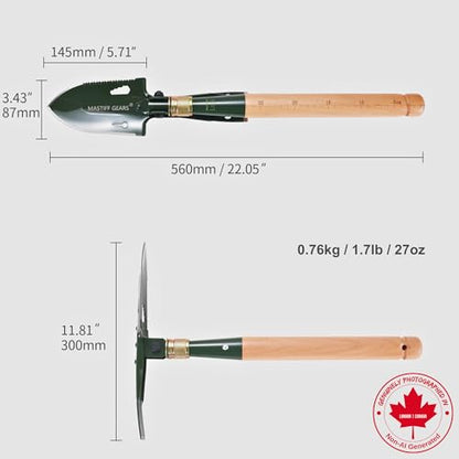 MASTIFF GEARS Military-Grade 2-in-1 Camping Shovel & Hoe - 1050 Steel, Foldable Wooden Handle, Metal Detecting Optimized, Canadian Designed & Tested, MOLLE Canvas Sheath | Limited - style: Folding Mini Shovel with Pick/Hoe