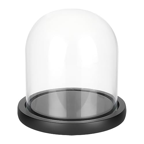 BENECREAT 5.5x5inch Eternal Transparent Flower Glass Cover, Glass Display Dome Cloche Jar with Black Solid Wood Base for DIY Flower Craft, Wedding Decorations - color: Black, size: 5.5x5inch