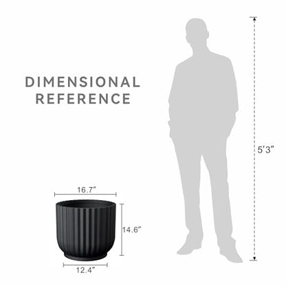 Kante Large Round Pedestal Black Concrete Planter 16.7" Dia, Outdoor - color: Black, size: 16.7"w x 14.6"h