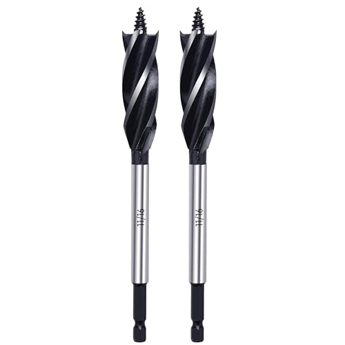 Wood Drill Bit 11/16 in. x 6-1/2 in. x 2Pcs Auger Drill Bits for Wood with 1/4 Inch Quick Change Hex Shank - size: 11/16 Inch