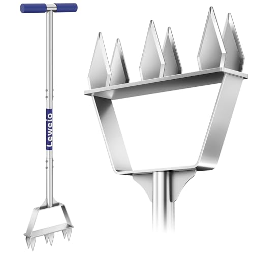 Heavy Duty Steel 6 Conical Spike Lawn Aerator for Compacted Clay, Non-Clog - color: BLUE