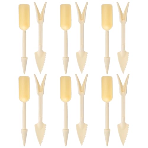 M METERXITY 6-Set Mini Gardening Tools, Plastic 2-in-1 Portable Garden Shovel Hand Tools Set Digging Scoops Kits for Plant/Seedlings/Transplanting/Succulent/Bonsai [Beige] - color: Beige