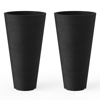 Kante 2-Pack All-Weather 18" H Round Tapered Black Plastic Planters - color: Black, size: 18" H