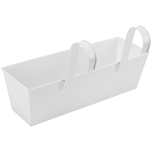 4 PCS Railing Flower Pots, 16 Inch Hanging Planter Box with Detachable Hooks, Balcony Hanging Planters for Deck, Fence, Garden Yard, Home Decor, White