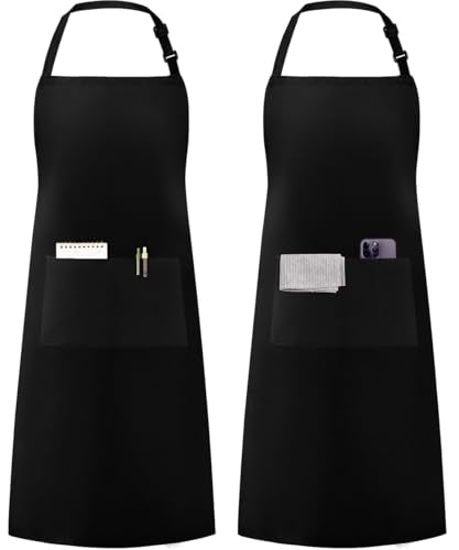 Syntus Apron for Men Women, Adjustable Cooking Kitchen Apron with 2 Pockets - color: Basic Black, style: 2 Polyester