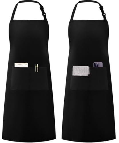 Syntus Apron for Men Women, Adjustable Cooking Kitchen Apron with 2 Pockets - color: Basic Black, style: 2 Polyester