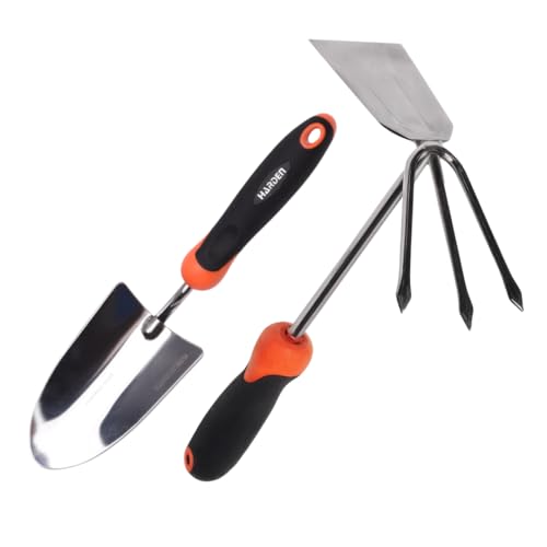 Garden Tool Set. Gardening Tool Set with Stainless Steel Spade and Combination Hoe Fork. Heavy Duty Rust Resistant Gardening Set with Ergonomic Non Slip Handle for Digging Planting and Weeding