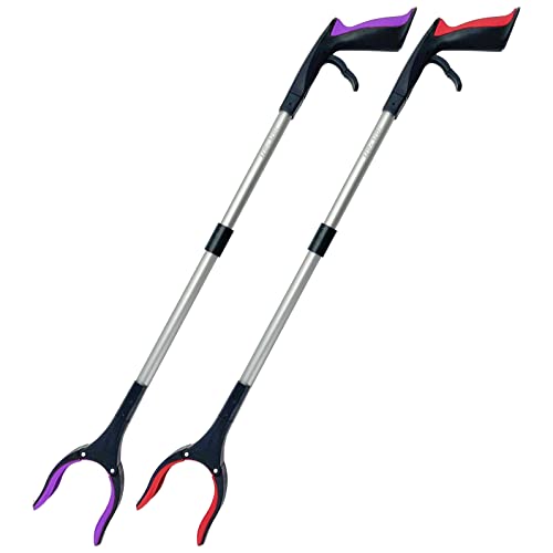 Reacher Grabber Tool 32 Inch 2-Pack, Foldable Trash Picker Grabber, Trash Gripper, Garden Nabber, Litter Picker, Extended Grabber（Red/Purpl) - color: Red/Purpl