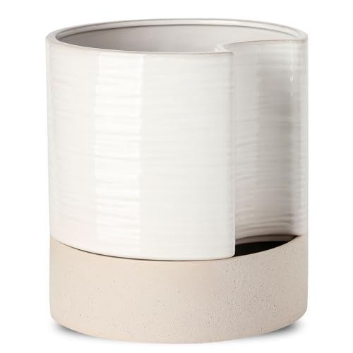 Nihow Ceramic Self Watering Plant Pot for Indoor Plants, 8 Inch,Cream White - color: Cream White & Brown, size: 8" Self Watering