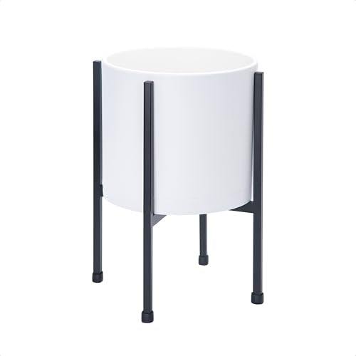 D'vine Dev Plastic Planter Pot with Metal Stand, White, 8 in, 55-D-A-1 - color: White, size: 8 Inch
